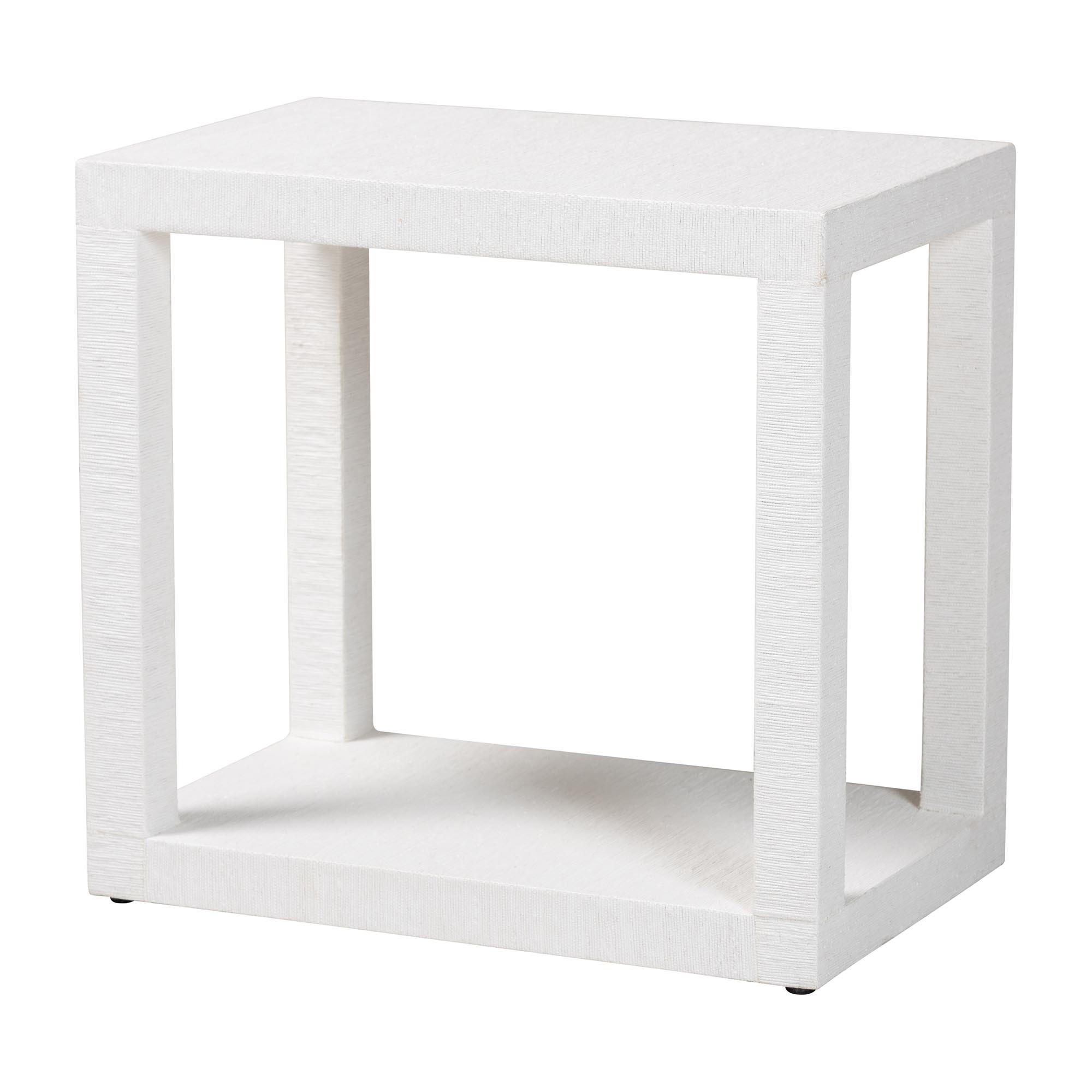 bali & pari Oaklynn Natural Grasscloth End Table - Two-Tier Accent Table with Open Frame, Modern Coastal Complement for Living Room or Lounge, White