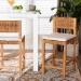 bali & pari Pava Woven Seagrass Counter Stool - Solid Mahogany Wood Stool with Textured Back, Coastal Boho Seating for Kitchen Island, Counter Height - BSOMD-39882-Honey Wooden-Cushion-CS