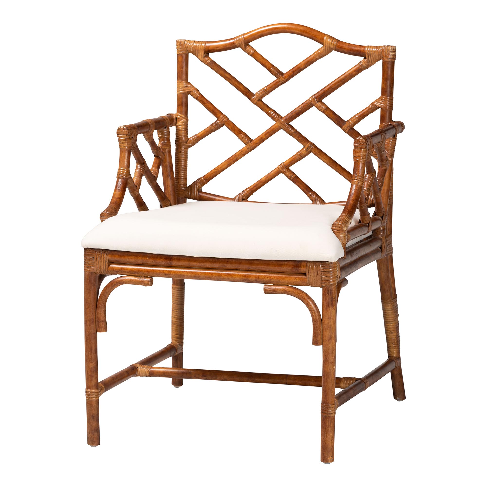 bali & pari Aella Marbled Tortoise Natural Rattan Dining Chair - Handcrafted Wicker Armchair with Open Back, Boho Coastal Seating for Dining Room or Kitchen