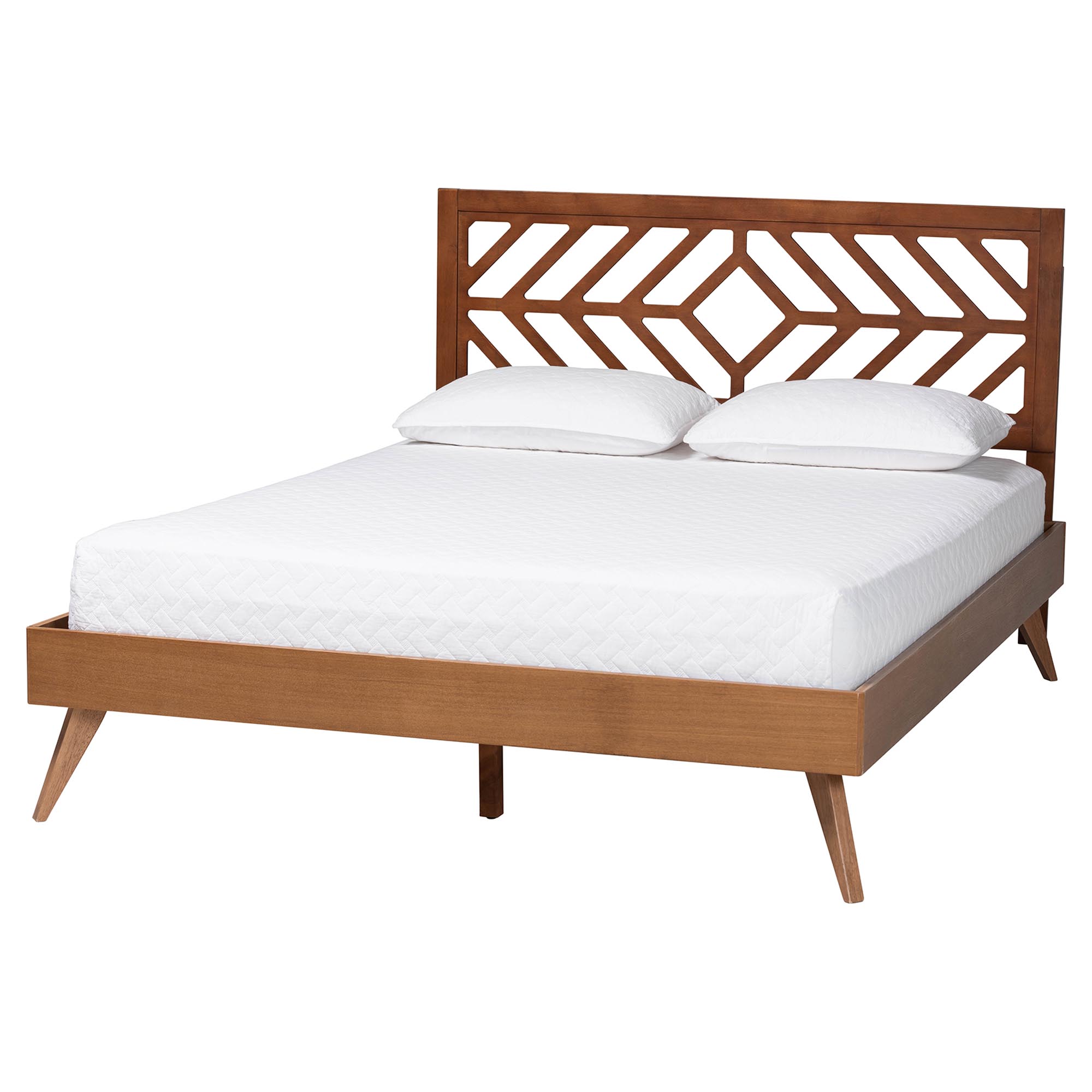 Baxton Studio Chinedu Platform Bed - Mid-Century Modern Bed with Cutout Headboard and Rounded Legs for Modern or Boho Bedrooms, Queen