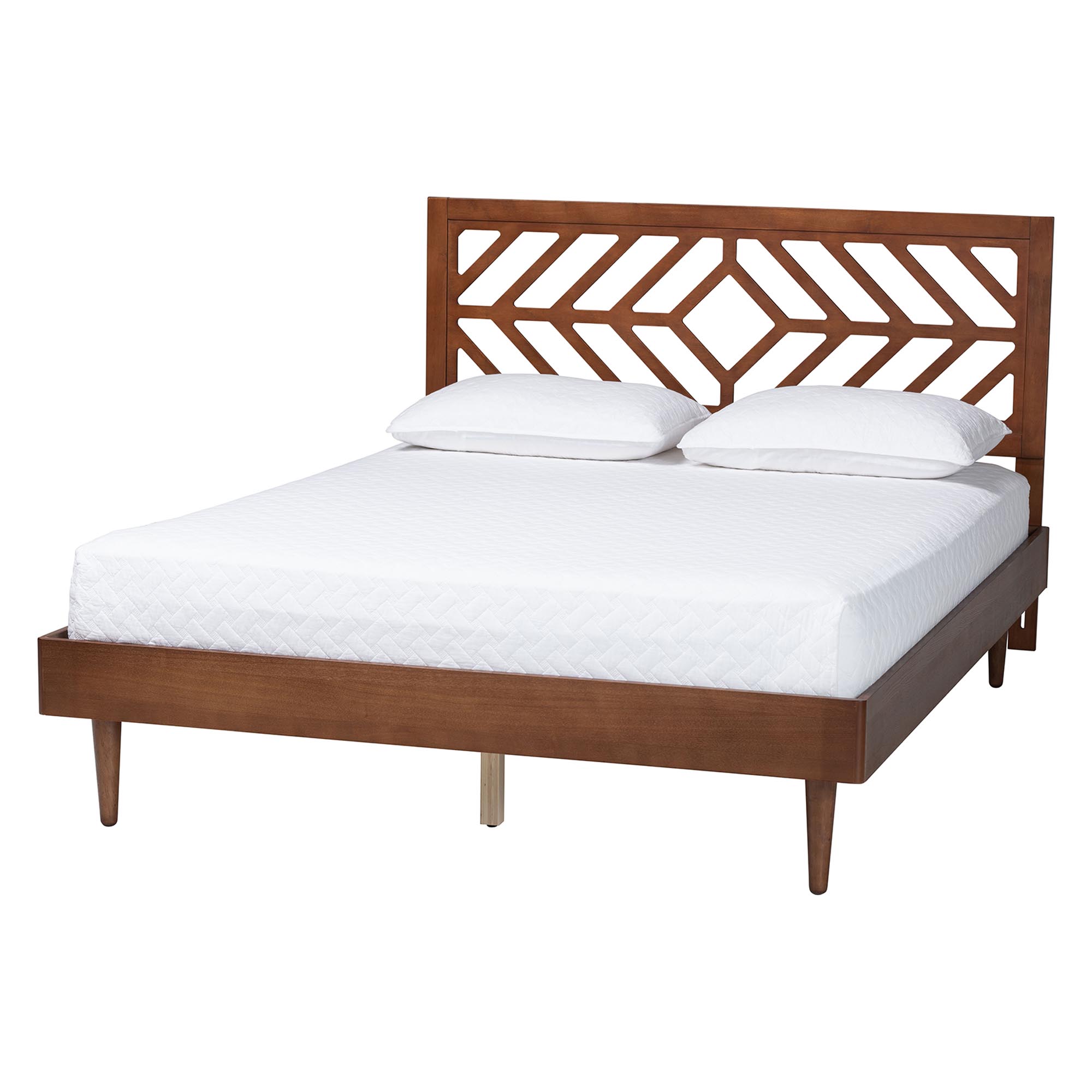 Baxton Studio Zola Platform Bed - Mid-Century Modern Bed with Cutout Headboard and Rounded Legs for Modern or Boho Bedrooms, Queen