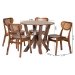Baxton Studio Crystal 5-Piece Dining Set - Mid-Century Modern Round Table and Chair Set for Dining Room, Kitchen, Apartment - BSOCrystal-Walnut Rattan-Round-5PC Dining Set
