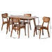 Baxton Studio Kristy 5-Piece Dining Set - Mid-Century Modern Rectangle Table and Chair Set for Dining Room, Kitchen, Apartment - BSOKristy-Walnut Rattan-Rectangle-5PC Dining Set
