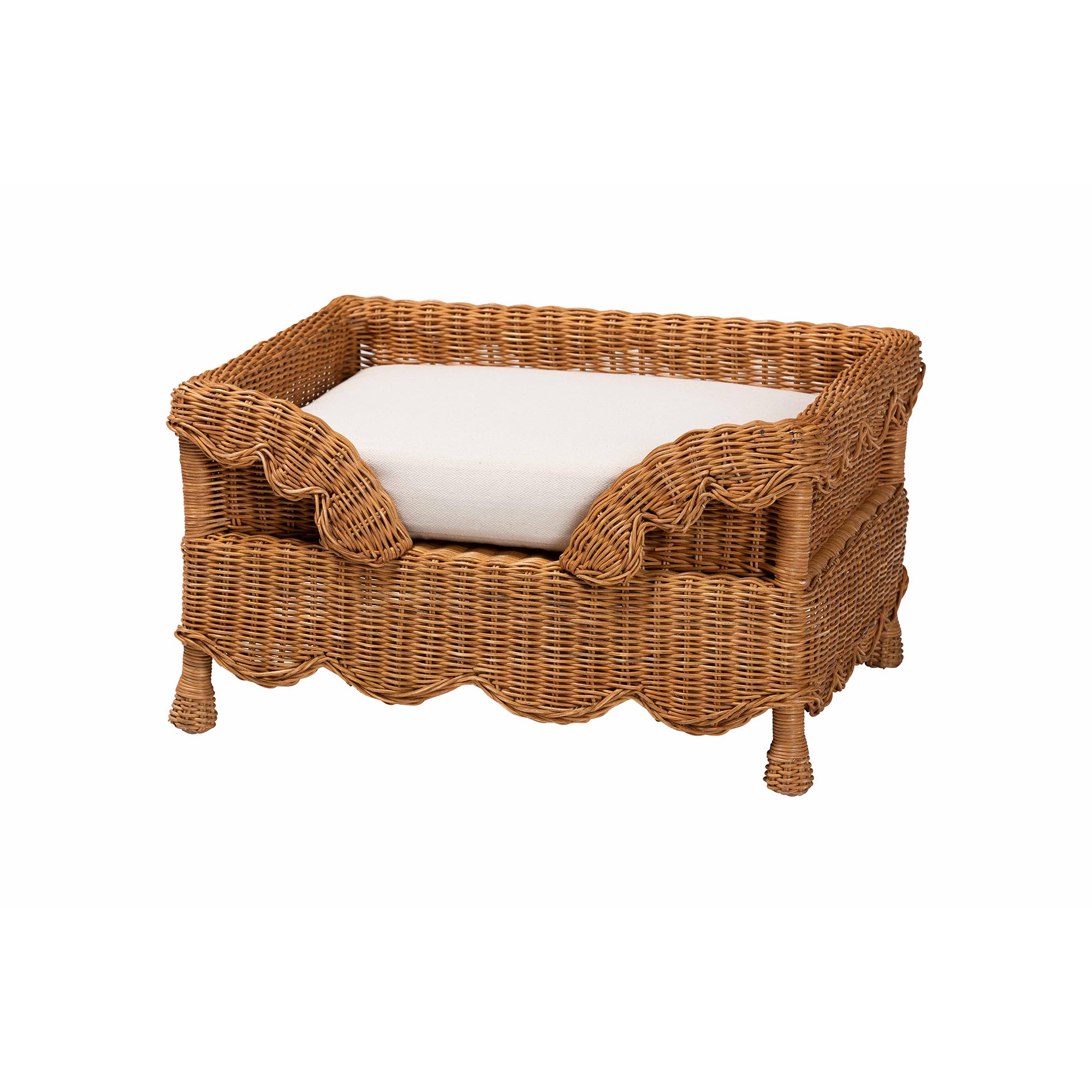 bali & pari Oteria Natural Rattan Coffee Table - Handwoven Wicker Cocktail Table with Scalloped Detailing and Open Shelf, Coastal Boho Living Room Accent