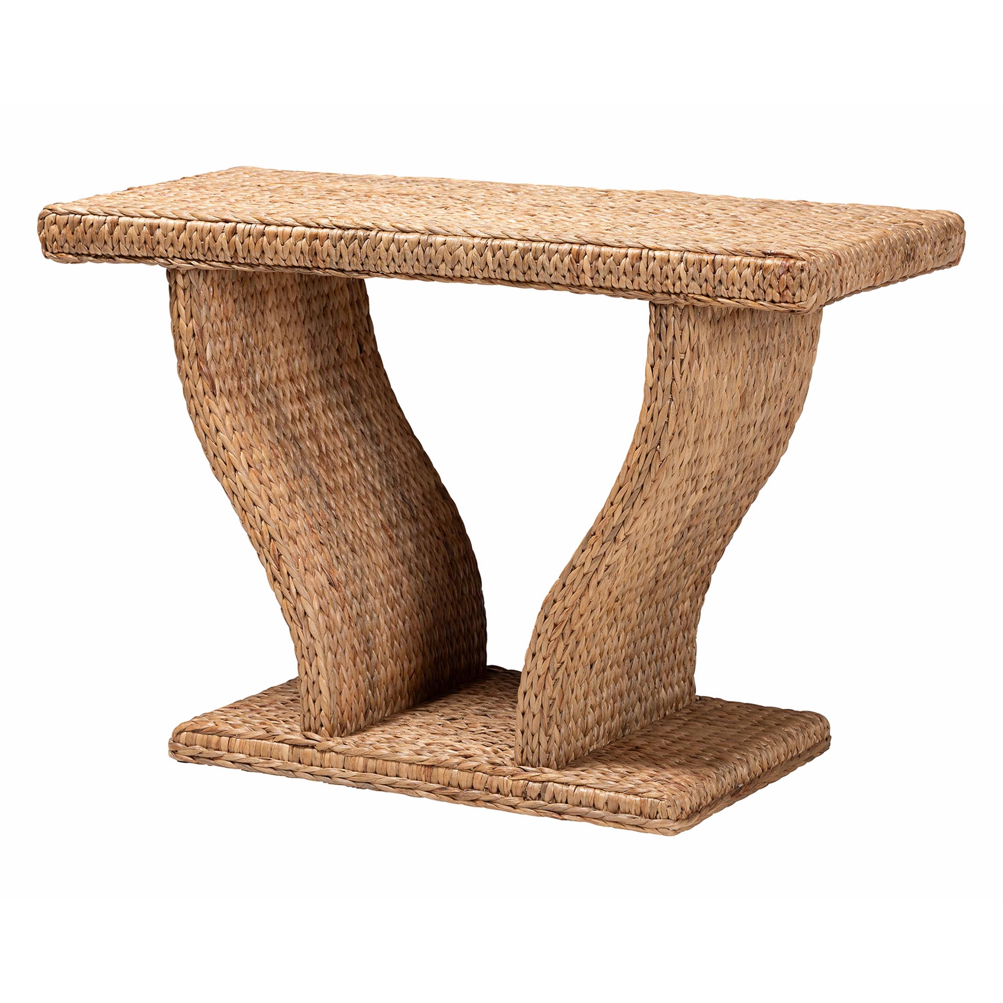 bali & pari Morley Marbled Tortoise Natural Rattan Ottoman - Handcrafted Accent Footstool with Decorative Frame, Coastal Tropical Style for Living Room