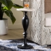 bali & pari Perlita End Table with Marble Stone Top - Sculpted Pedestal Accent Side Table for Living Room or Entryway - BSOJ2627-MS-2PCDT-Gry Marble/Blk Wood-ET