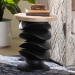 bali & pari Ziva End Table with Petrified Wood Top - Pedestal Accent Side Table for Living Room or Entryway - BSOJ2630-2PCDT-Blk/Cream Wood-Blk Wood-ET