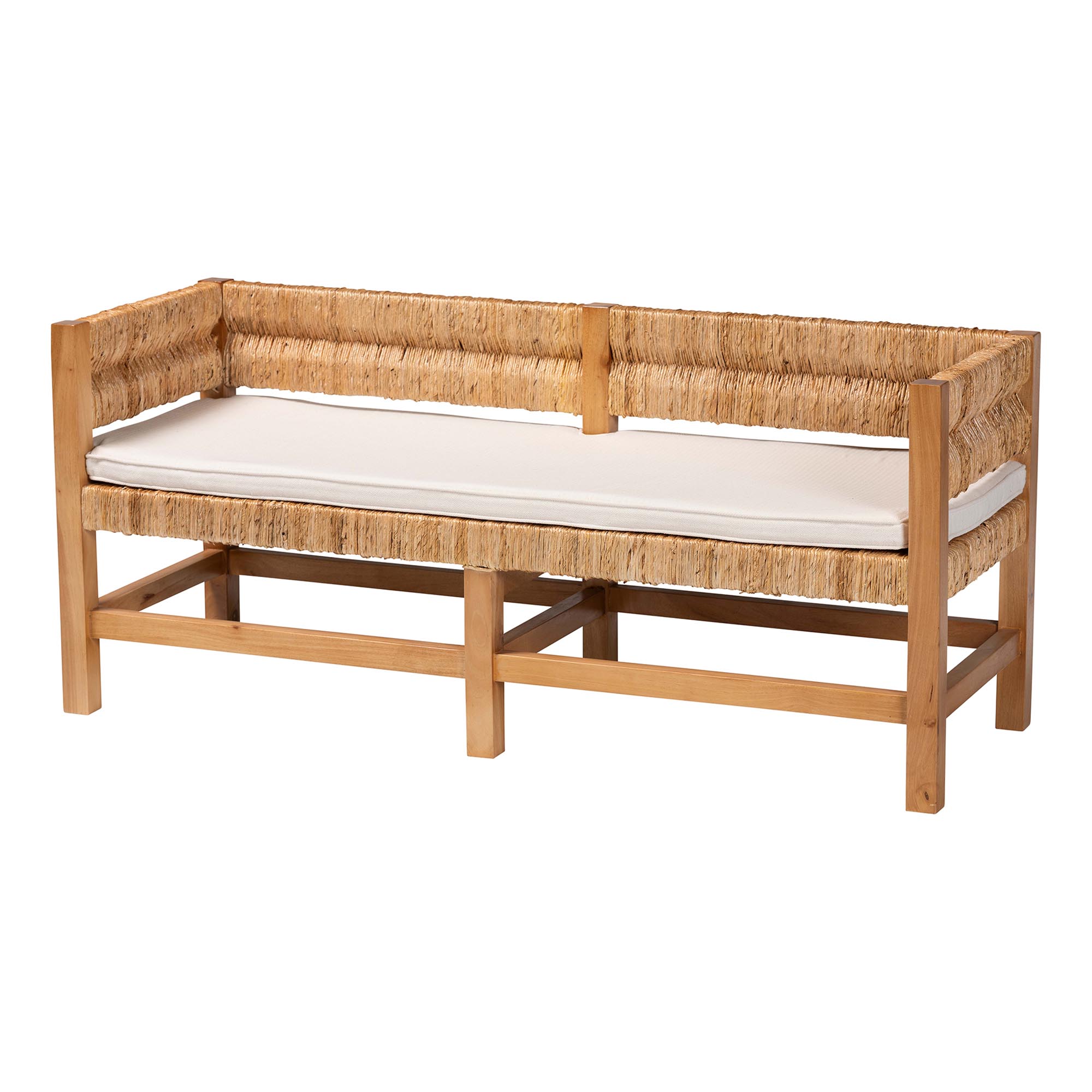 bali & pari Belen Marbled Tortoise Natural Rattan Bench - Handwoven Wicker Seating for Entryway, Living Room, or Bedroom, Coastal and Tropical Accent Furniture