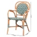 bali & pari Mattie Rattan Bistro Chair - Handwoven Cafe-Style Dining Chair with Curved Arms for Kitchen or Indoor/Outdoor Lounge, Green - BSOMattie-Rattan-Green/White-Arm-DC