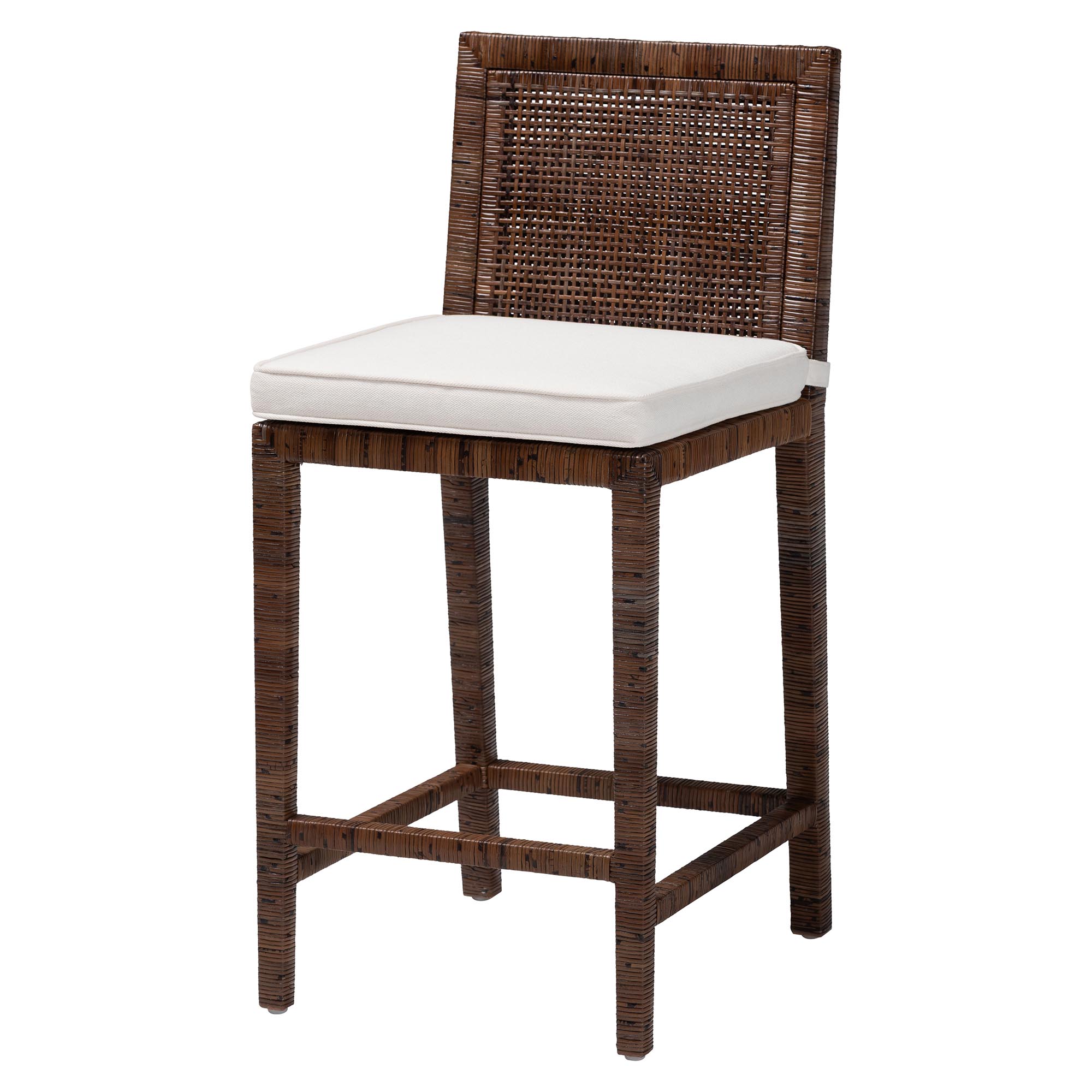 bali & pari Pava Woven Seagrass Counter Stool - Solid Mahogany Wood Stool with Textured Back, Coastal Boho Seating for Kitchen Island, Counter Height