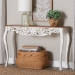 Baxton Studio Riquin Distressed Wood Console Table - Carved Wood Accent Table with Floral Motif and Two-Tone Finishing - BSOJY25B006-White/Natural-Wooden-Console Table