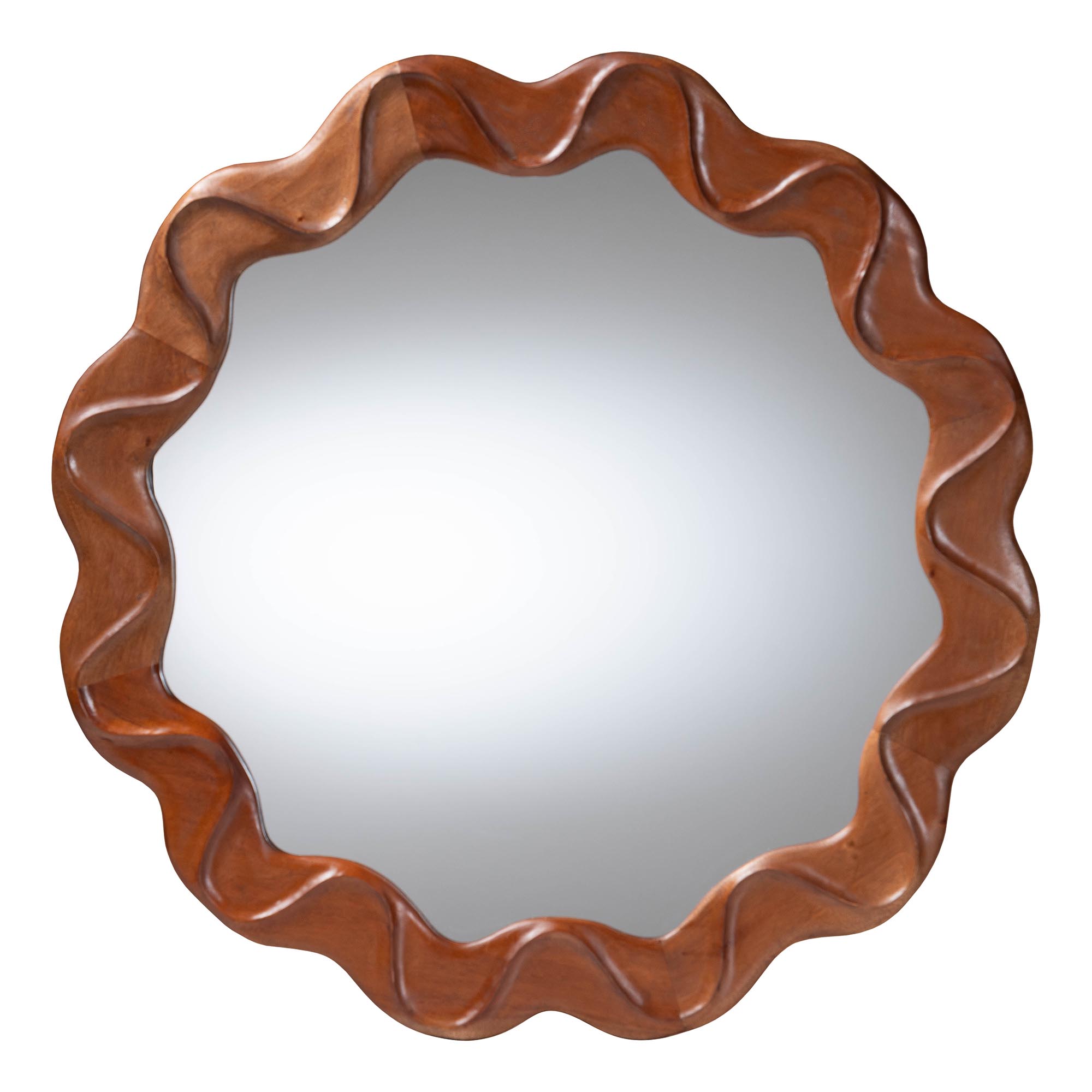 bali & pari Bahati Round Wall Mirror with Sculpted Wavy Frame - Decorative Accent Mirror for Entryway, Bedroom, or Living Room