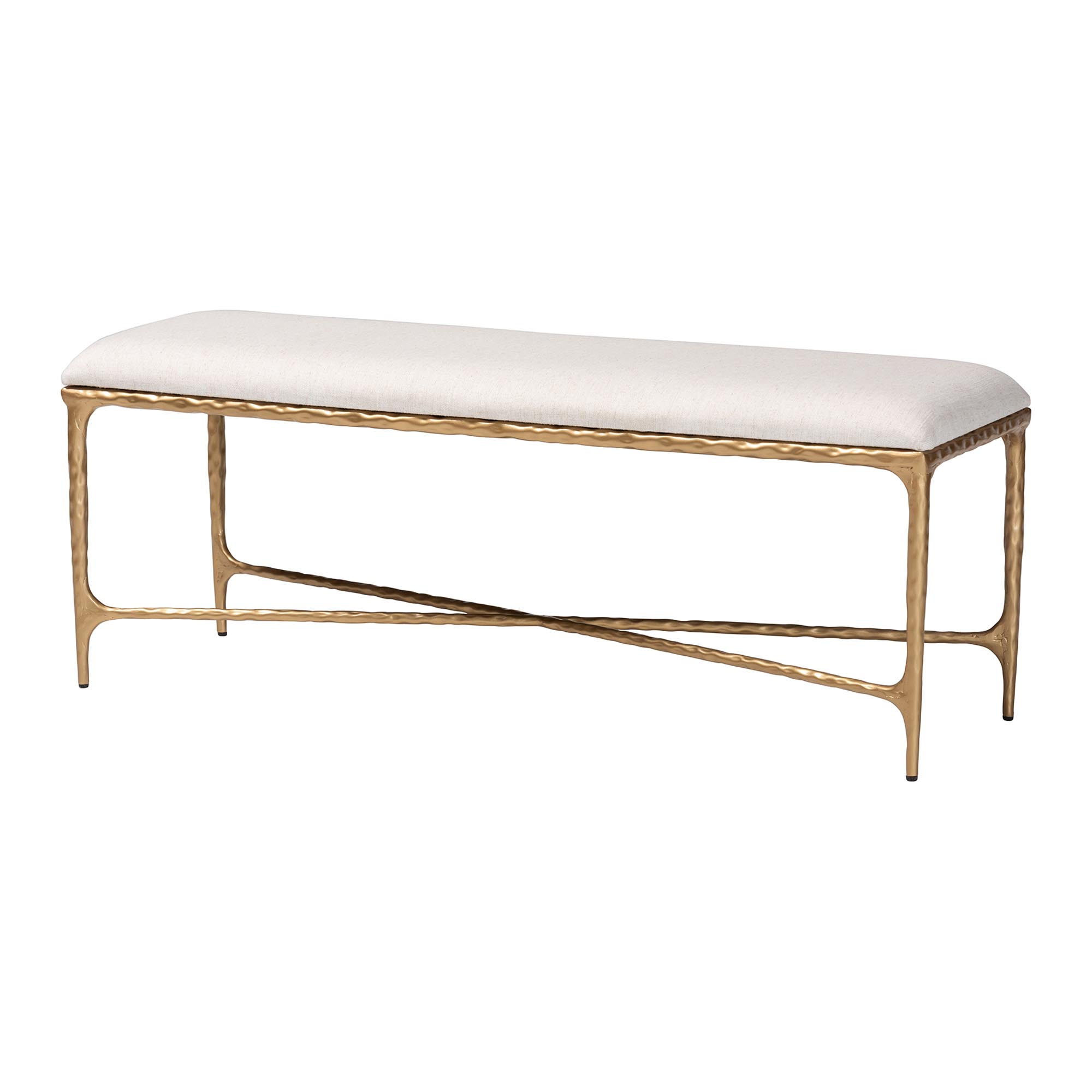 Baxton Studio Fumiye Bench - Modern Rustic Accent Seating with Hand-Forged Metal Frame and Upholstered Cushion for Living Room or Entryway