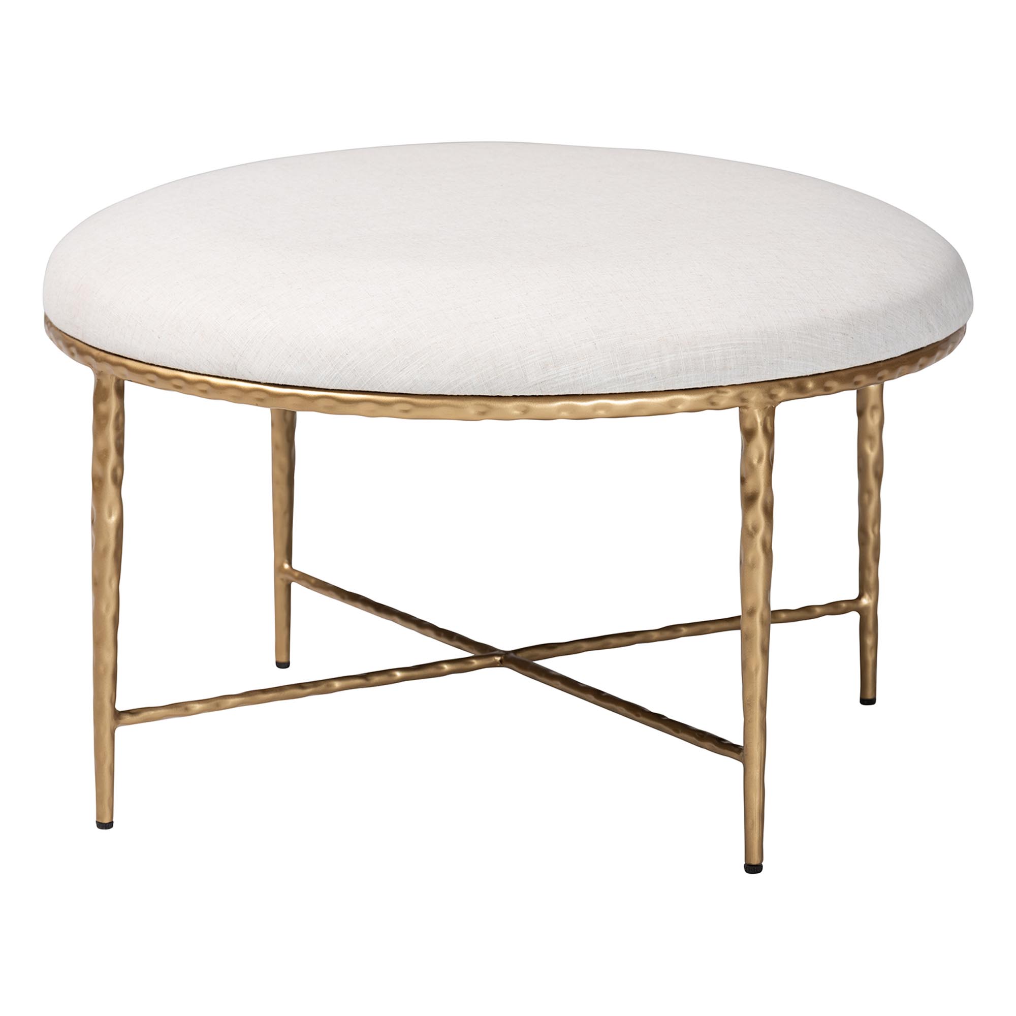 Baxton Studio Fumiye Cocktail Ottoman - Modern Rustic Accent Stool with Hand-Forged Metal Frame and Upholstered Seat for Living Room or Sitting Room, Round 30"