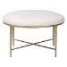 Baxton Studio Fumiye Cocktail Ottoman - Modern Rustic Accent Stool with Hand-Forged Metal Frame and Upholstered Seat for Living Room or Sitting Room, Round 30" - BSOFUR6884-Upholstered Hammer Base-Ottoman
