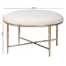 Baxton Studio Fumiye Cocktail Ottoman - Modern Rustic Accent Stool with Hand-Forged Metal Frame and Upholstered Seat for Living Room or Sitting Room, Round 30" - BSOFUR6884-Upholstered Hammer Base-Ottoman