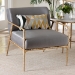 Baxton Studio Ilmari Velvet Lounge Chair with Track Arms - Modern Rustic Armchair with Hand-Forged Metal Frame for Living Room or Lounge - BSOFUR6887-Upholstered/Metal Frame-CC
