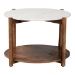 Baxton Studio Quindalyn Round Marble Coffee Table - Modern Accent Table with Mango Wood Frame and Open Shelf Storage for Living Room or Seating Areas - BSOFUR6890-Natural Marble Top 2 Tier-CT