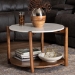 Baxton Studio Quindalyn Round Marble Coffee Table - Modern Accent Table with Mango Wood Frame and Open Shelf Storage for Living Room or Seating Areas - BSOFUR6890-Natural Marble Top 2 Tier-CT