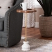 Baxton Studio Gezana Drink Table with Marble Base - Compact Pedestal Accent Table with Clover Tray Top for Living Room or Sofa Side - BSOFUR6893-Wood Tray-ET