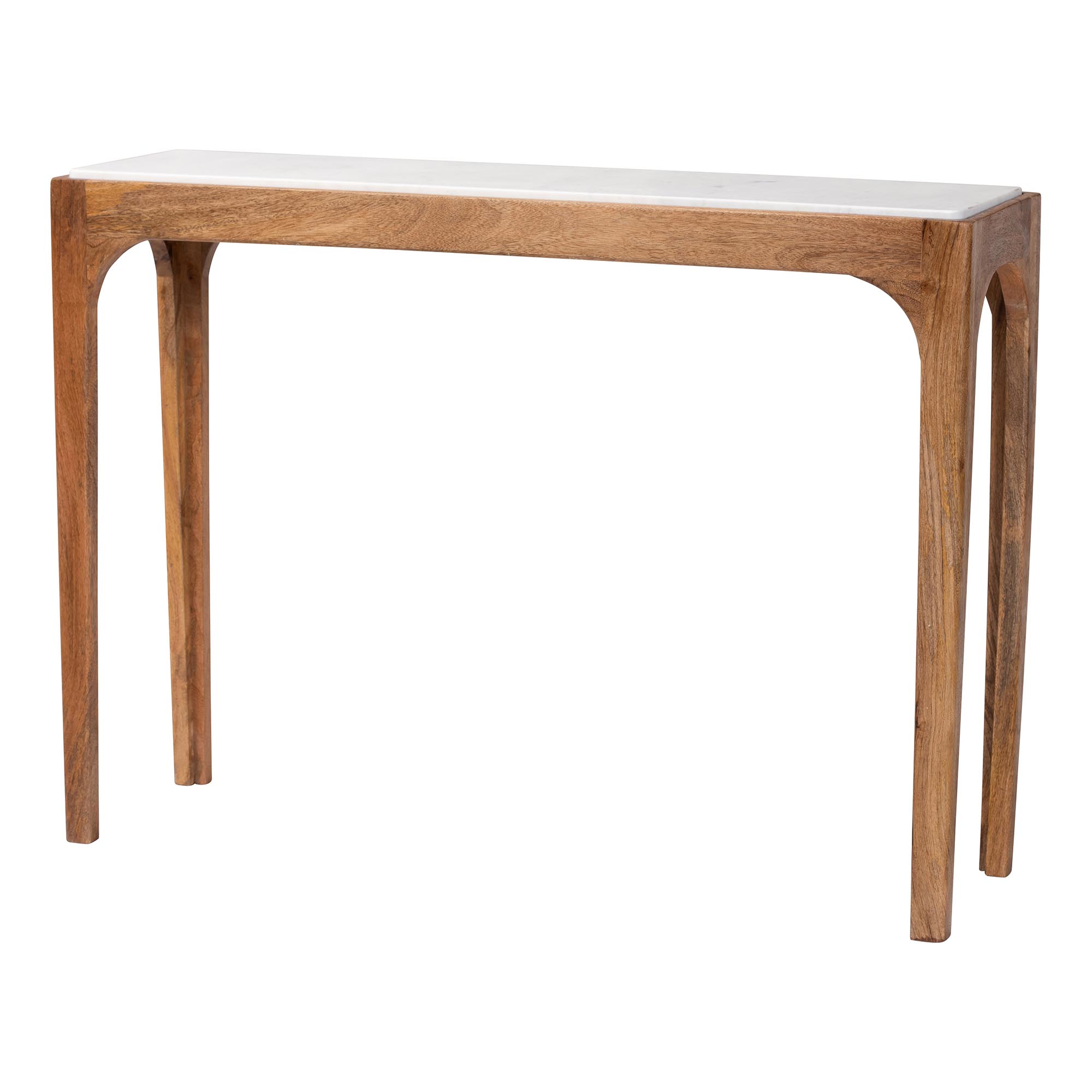 Baxton Studio Lluvia Slim Marble Console Table - Modern Accent Table with Mango Wood Frame for Entryway, Hallway, or Living Room