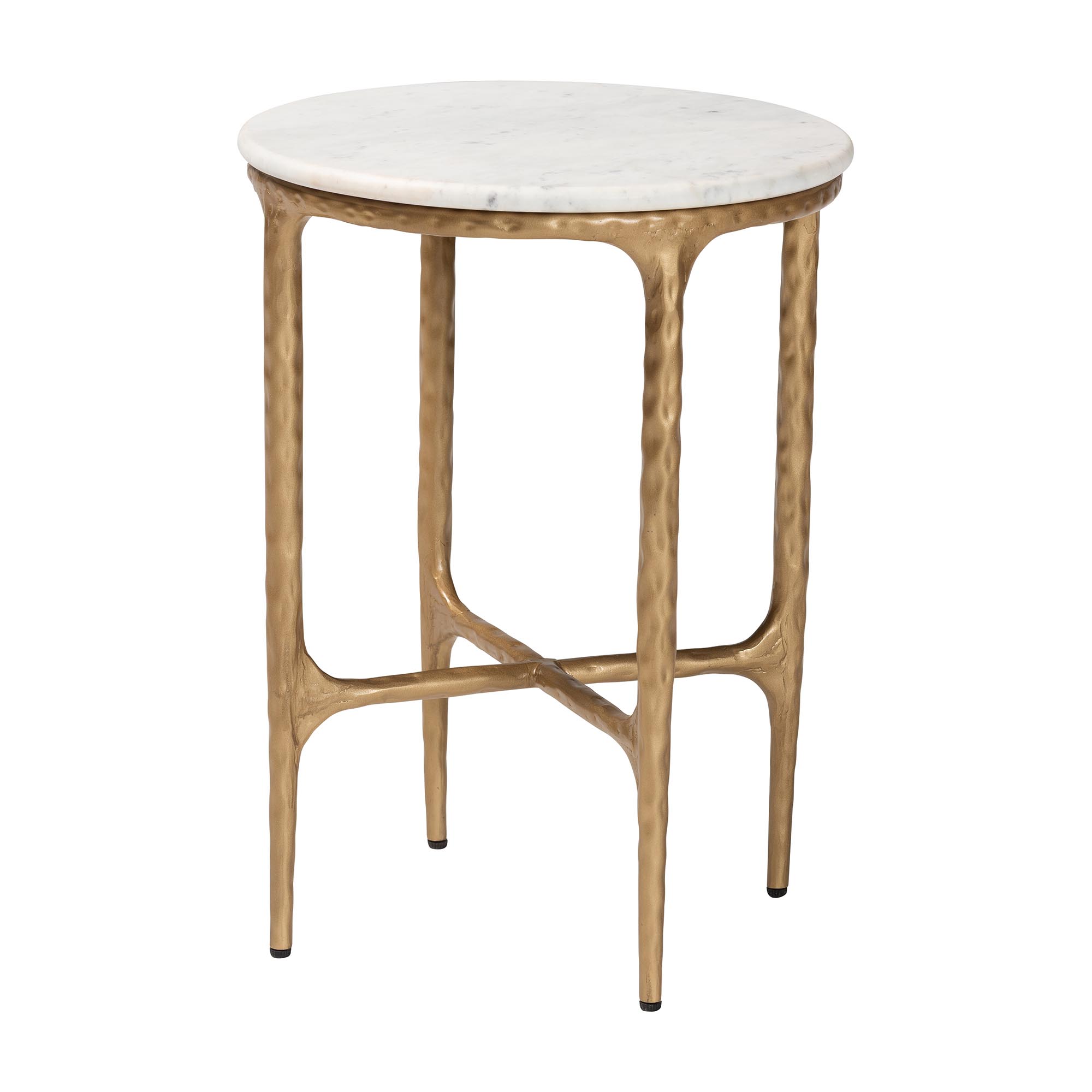 Baxton Studio Akanji Marble End Table - Modern Rustic Accent Table with Hand-Forged Metal Frame for Living Room or Seating Areas, Round