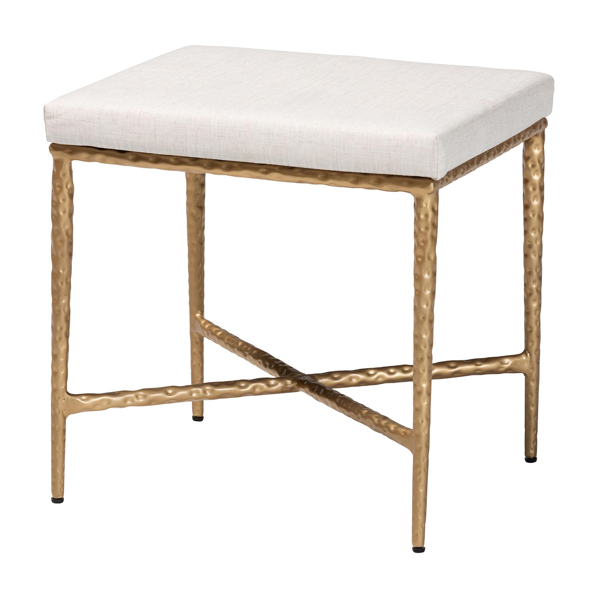 Baxton Studio Fumiye Cocktail Ottoman - Modern Rustic Accent Stool with Hand-Forged Metal Frame and Upholstered Seat for Living Room or Sitting Room, Rectangle 18"