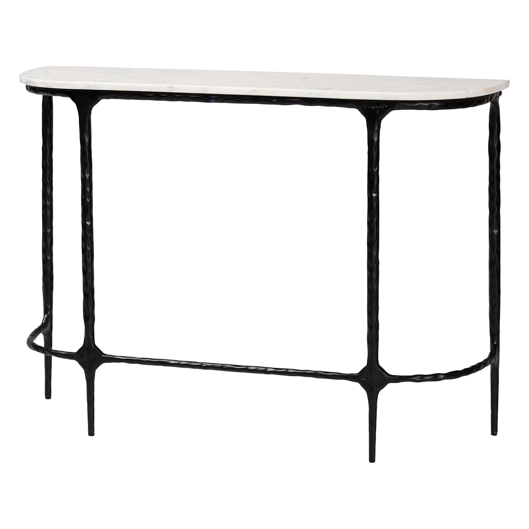 Baxton Studio Edsel Marble Console Table - Modern Rustic Accent Table with Hand-Forged Metal Frame for Living Room or Entryway, Rounded