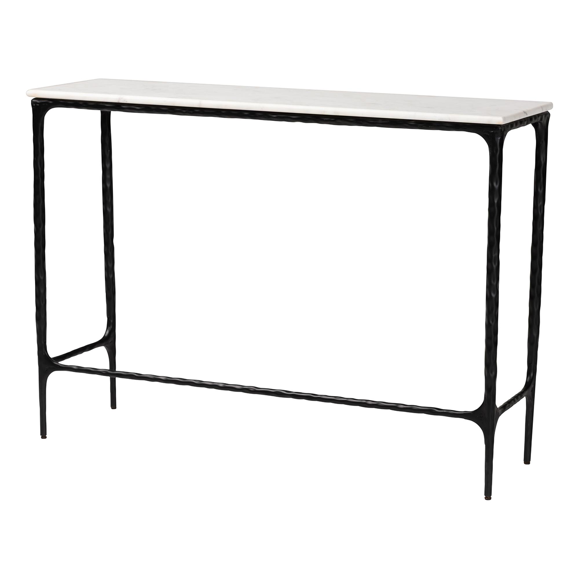 Baxton Studio Edsel Marble Console Table - Modern Rustic Accent Table with Hand-Forged Metal Frame for Living Room or Entryway, Rectangle