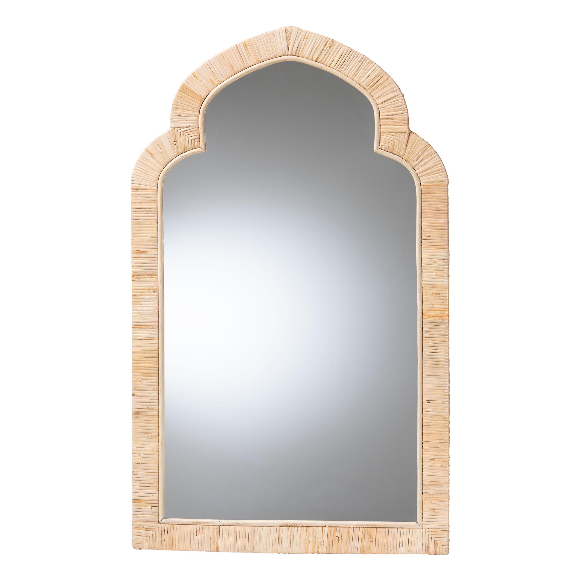 bali & pari Plautilla Natural Rattan Arched Wall Mirror - Decorative Hand Wrapped Wicker Accent Mirror for Entryway, Bedroom, or Living Room