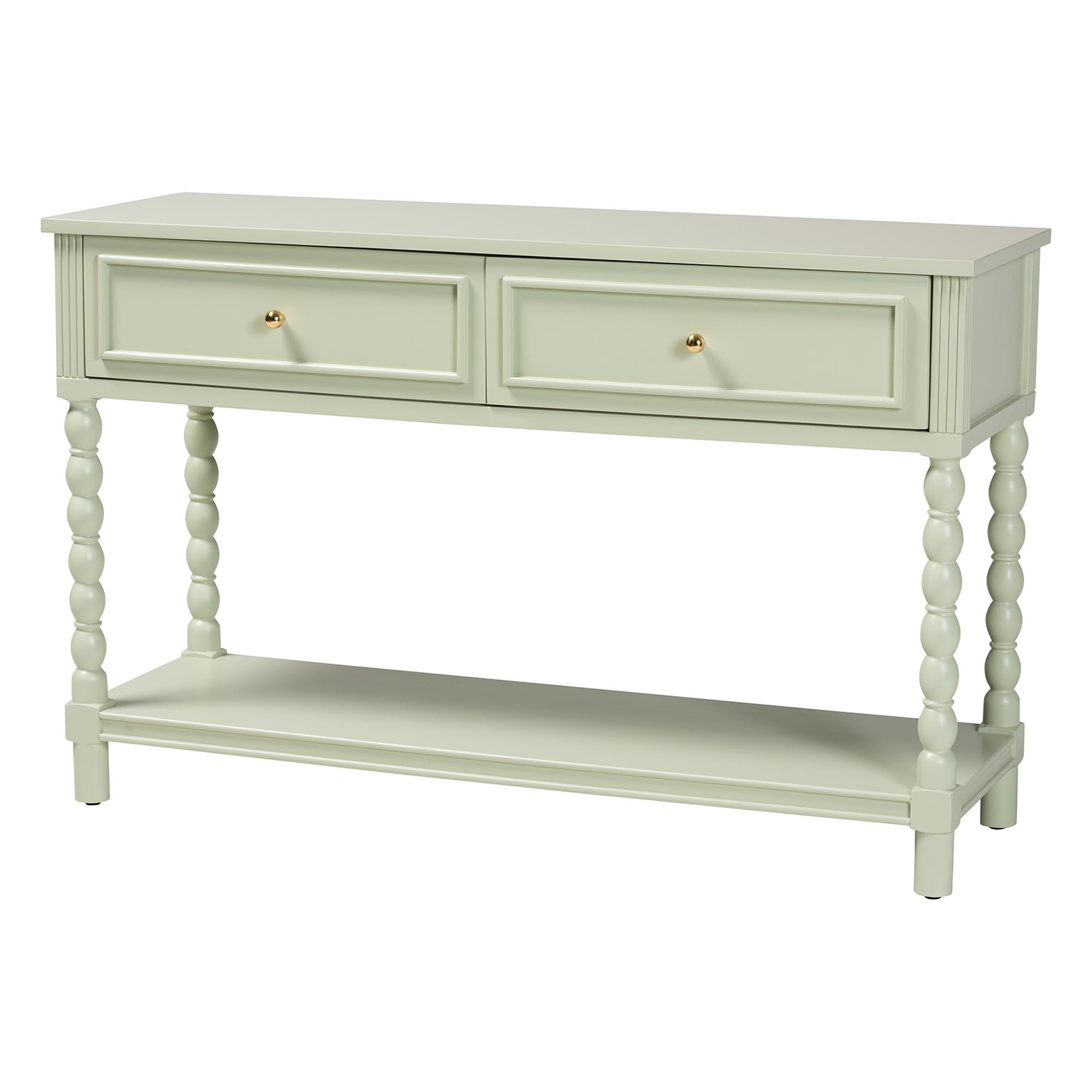 bali & pari Karnia Console Table with Spindle Legs - 2-Drawer Accent Table with Turned Detailing and Open Shelf Storage for Living Room, Hallway, or Bedroom