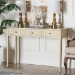 bali & pari Leeba Console Table - 3-Drawer Accent Table with Fluted Wood and Scalloped Framing for Living Room, Hallway, or Entryway - BSOLeeba-Beige-Wooden-3DRW-Console Table