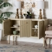 bali & pari Leeba Sideboard - Modern Storage Buffet Console with Fluted Wood and Scalloped Molding for Kitchen or Dining Room - BSOLeeba-Beige-Wooden-3DR-Sideboard
