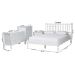 Baxton Studio Denita Spindle 4-Piece Bedroom Set - Farmhouse Platform Bed with Matching Dresser, Chest, and 1-Drawer Nightstand, White, Queen - BSOAlaba-4PC Bedroom Set-White-Queen-1NS