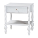 Baxton Studio Denita Spindle 4-Piece Bedroom Set - Farmhouse Platform Bed with Matching Dresser, Chest, and 1-Drawer Nightstand, White, Queen - BSOAlaba-4PC Bedroom Set-White-Queen-1NS