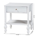 Baxton Studio Callison Spindle Nightstand - 1-Drawer Farmhouse Bedside Table with Open Shelf Storage and Turned Accents for Bedroom, White - BSOMG9020-White-1DW-NS