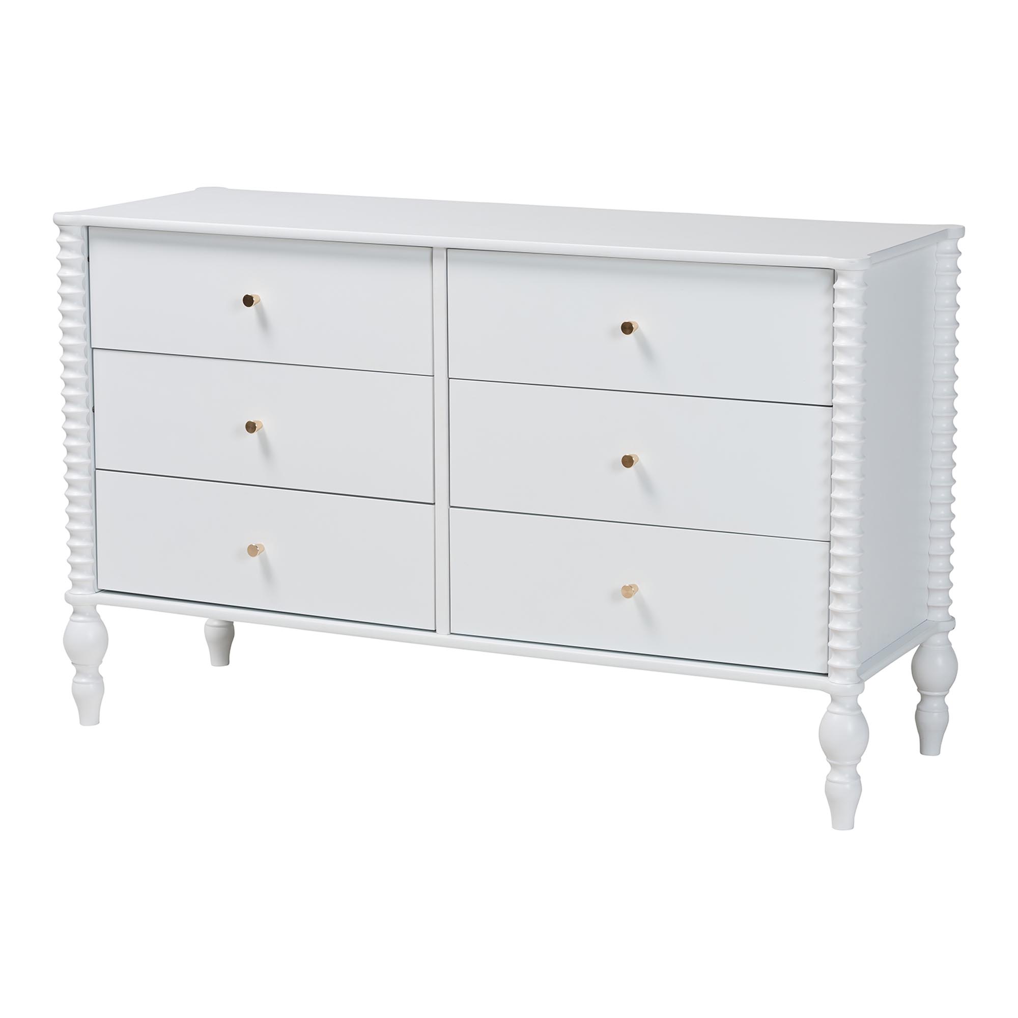 Baxton Studio Callison Spindle Dresser - 6-Drawer Farmhouse Horizontal Cabinet with Turned Accents for Bedroom, White