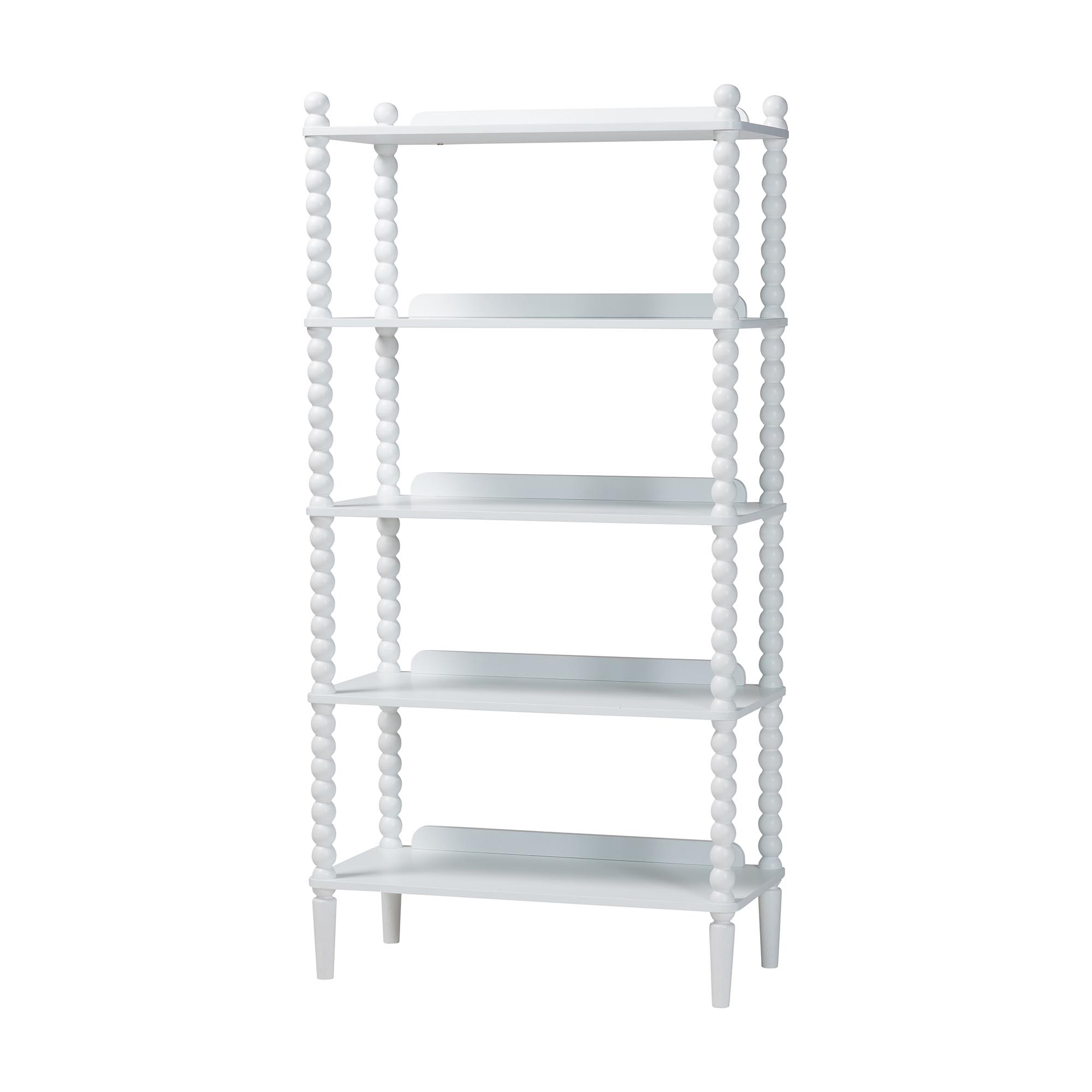 Baxton Studio Lucera Bobbin Display Shelf - 5-Tier Open Frame Vertical Bookcase with Spindle Posts for Living Room or Office, White