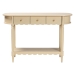 bali & pari Liba Console Table - 3-Drawer Accent Table with Scalloped Detailing and Open Shelf Storage for Hallway, Entryway, or Living Room - BSOLiba-Beige-Wooden-3DRW-Console Table