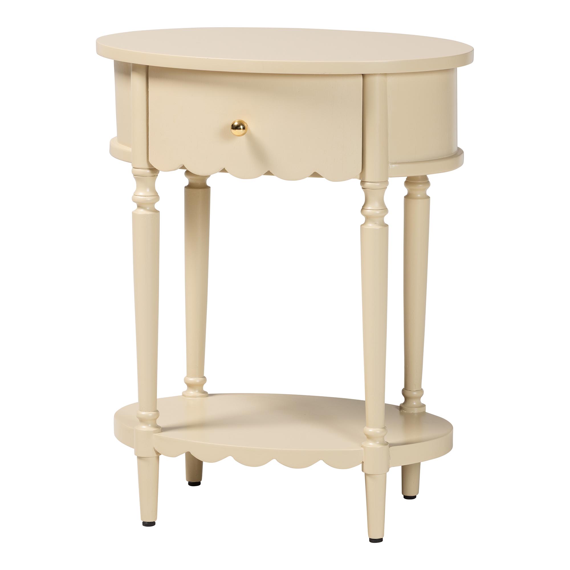 bali & pari Liba End Table - 1-Drawer Accent Table with Scalloped Detailing and Open Shelf Storage for Hallway, Entryway, and Living Room