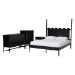 Baxton Studio Brantley Spindle 4-Piece Bedroom Set - Farmhouse Bed Frame with Matching Dresser, Chest, and 1-Drawer Nightstand, Black, Queen