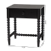 Baxton Studio Brantley Spindle Nightstand - 1-Drawer Bedside Table with Beaded Frame and Open Base for Bedroom, Black - BSOMG9025-Black-NS