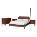 Baxton Studio Hoffman 4-Piece Scalloped Bedroom Set - Farmhouse Bed Frame with Matching Dresser and 2-Drawer Nightstands, Walnut Brown, Queen