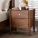 Baxton Studio Hoffman Nightstand - 2-Drawer Bedside Table with Scalloped Apron and Turned Legs for Bedroom, Walnut Brown - BSOMG9022-Walnut-2DW-NS