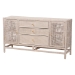 bali & pari Vivan Natural Rattan Storage Cabinet - 3-Drawer Handwoven Wicker Accent Cabinet with Interior Shelving and Elevated Base, French Grey