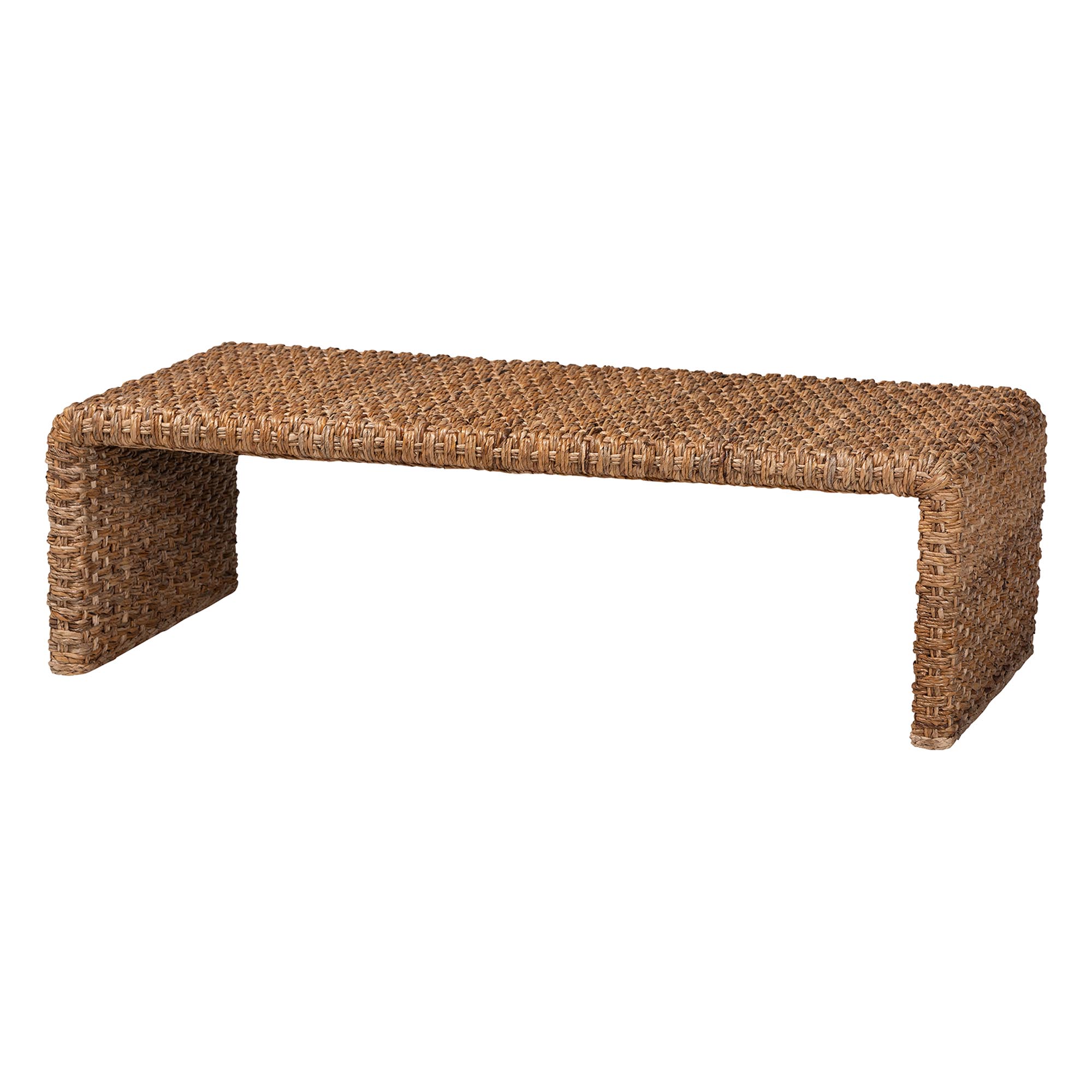 bali & pari Alda Handwoven Seagrass Coffee Table - Rustic Wicker Waterfall Accent Table for Living Room or Sunroom