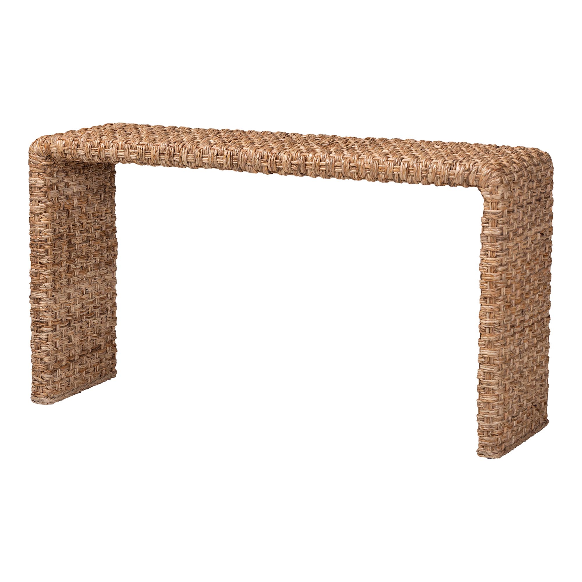 bali & pari Alda Handwoven Seagrass Console Table - Rustic Wicker Waterfall Accent Table for Living Room, Hallway, or Entryway