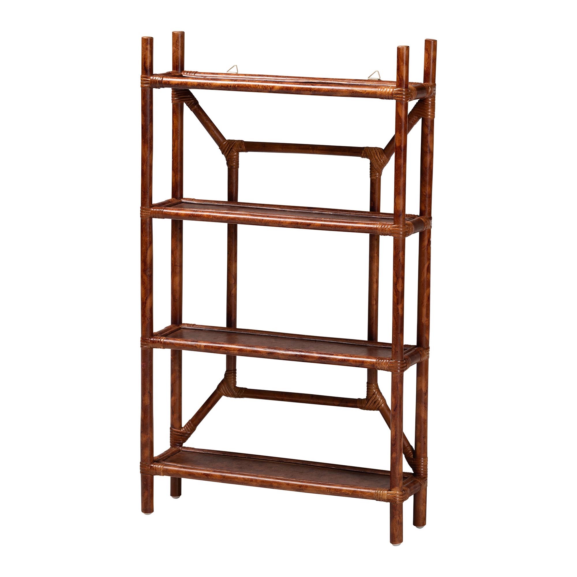 bali & pari Basile Marbled Tortoise Rattan 4-Tier Wall Display Shelf - Decorative Floating Wicker Storage Organizer for Living Room, Bedroom, or Entryway