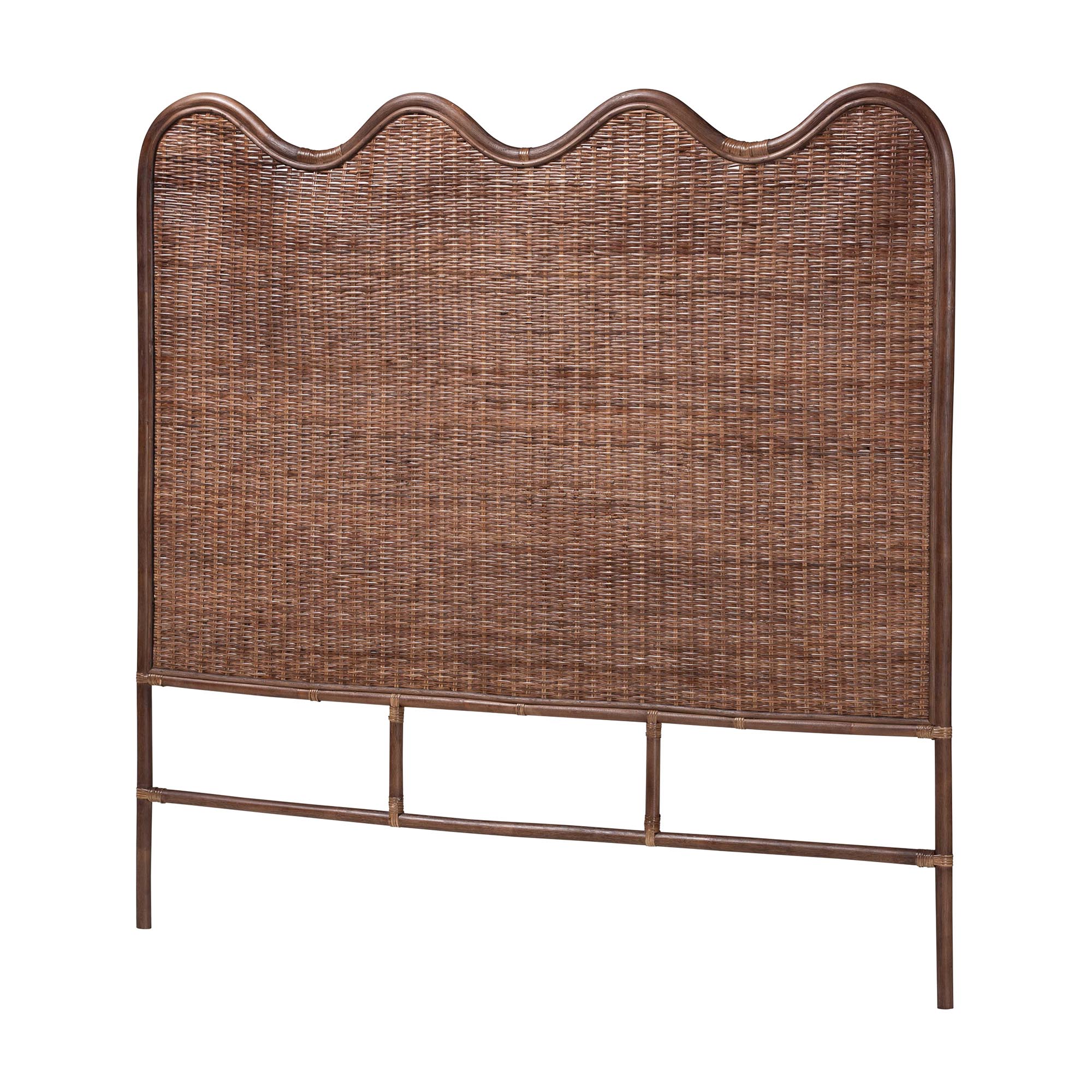 bali & pari Einya Natural Rattan Standalone Headboard - Handwoven Wicker Panel Headboard with Wavy Scalloped Top, King