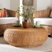 bali & pari Beatriz Natural Rattan Coffee Table : Handwoven Wicker Accent Table with Sculptural Drum Silhouette and Round Tabletop for Living Room or Sunroom - BSOBeatriz-Rattan/Light Honey-CT